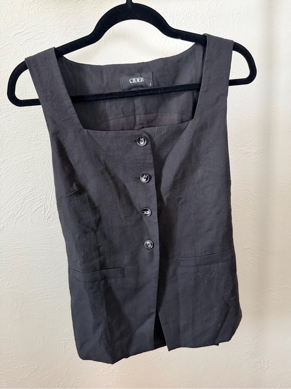 Cider Black Button-Front Linen Blend Vest